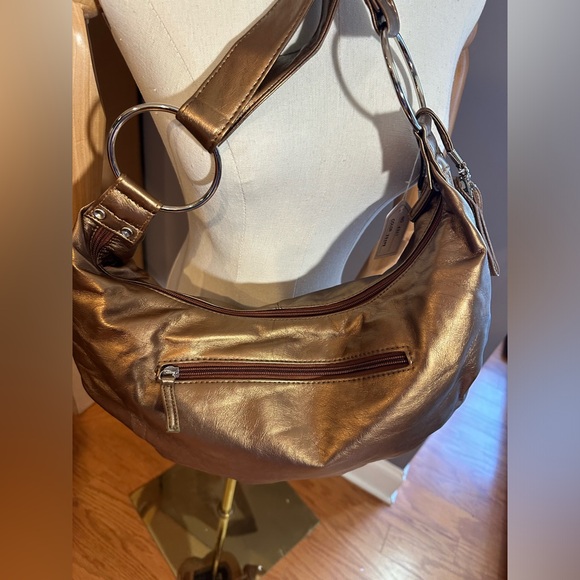 Fashion Vegan Leather hobo style crossbody in metallic gold/bronze color - Picture 10 of 10